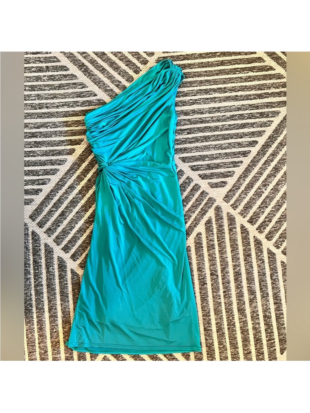 TADASHI SHOJI Small Teal Green One shoulder Rouched Draped Midi Dress Exc Cond - Picture 4 of 8